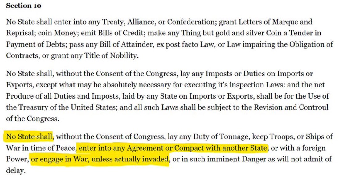 Texas invokes Art 1, Section 10, Clause 3 to bring troops in from other States to defend against invasion