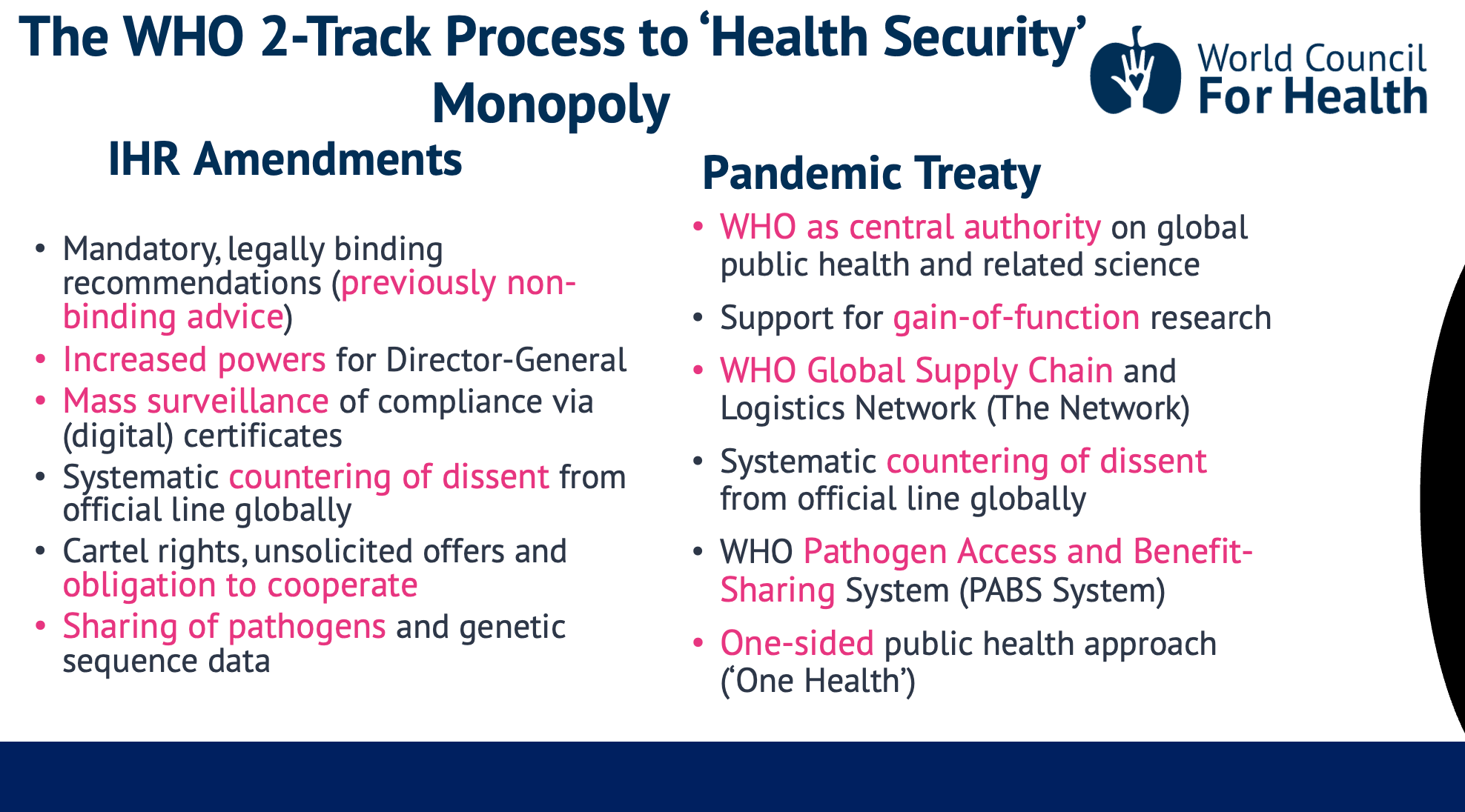 Two stage process for WHO world takeover via 'Health Security'